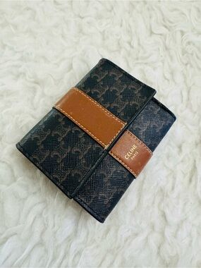 Celine Brown and Tan Tri-Fold Logo Wallet